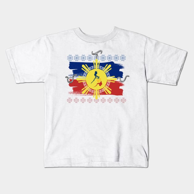 Philippine Flag-Map / Baybayin word Malaya (Freely) Kids T-Shirt by Pirma Pinas